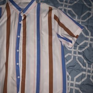 SHEIN BLUE/WHITE/BROWN/PINK STRIPE SHIRT